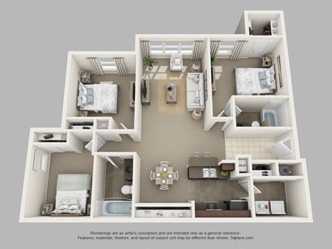 Floor plan for 3 beds, 2 baths, 1209 sqft